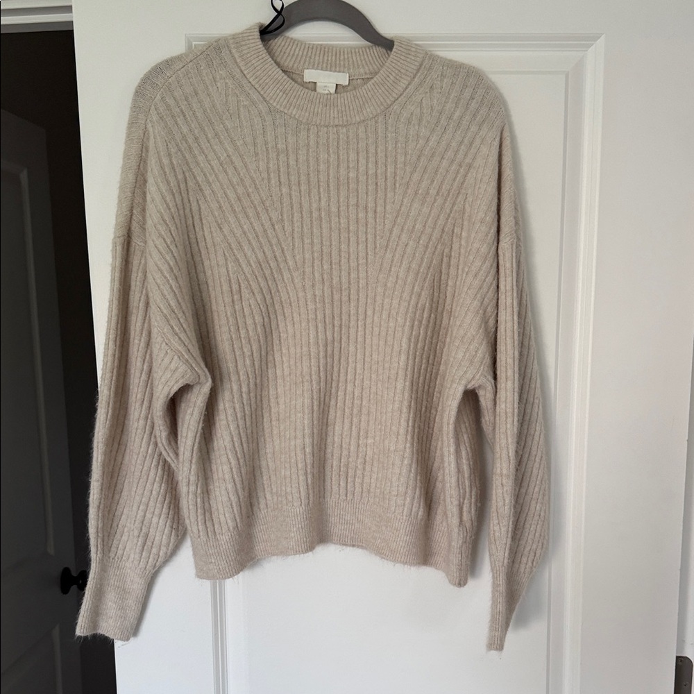 H&M Ribbed Crewneck Sweater - Light Beige